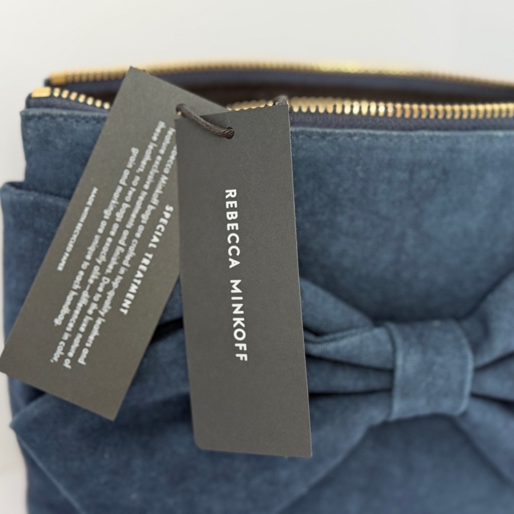 Rebecca Minkoff Bow Clutch Denim Blue NWT Wristlet Zip Pouch - Picture 8 of 8